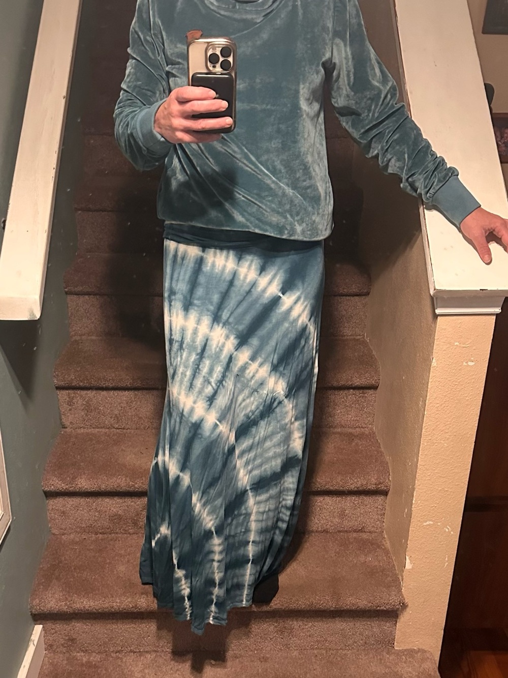 Blue Tie-Dye Maxi Skirt - Women's Casual Skirt